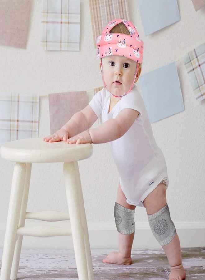 TORASO خوذة أطفال TORASO، خوذة رأس للأطفال الرضع للزحف، غطاء رأس مبطن، واقي رأس ناعم للأطفال الصغار الذين يتعلمون المشي، أرنب وردي (أ) - Image 2